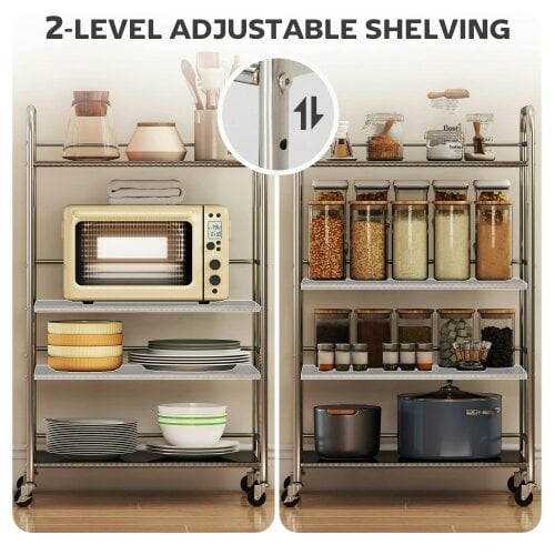Wyld Haus Lalu Stainless Steel Silver 4 Tier Kitchen Trolley With Adjustable Shelves