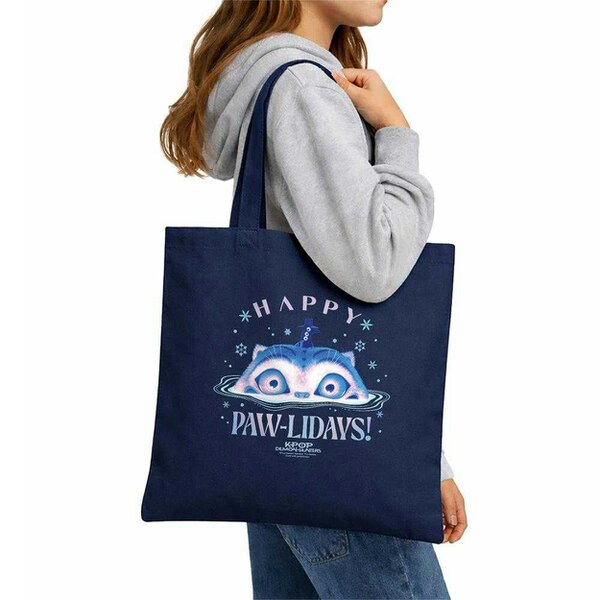 K-Pop Demon Hunters Happy Pawlidays Derpy Tiger Christmas Reusable Tote Bag - Navy