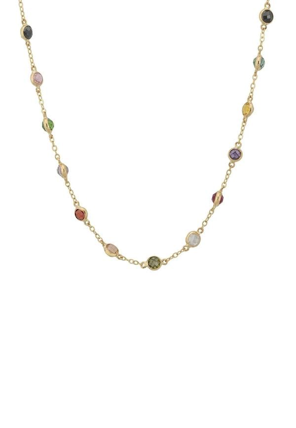 Latelita Solid 14K Gold Rainbow Multi Gemstone Necklace