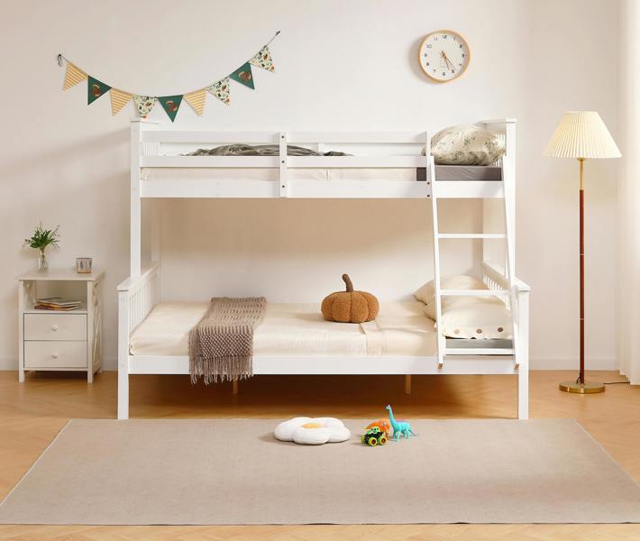 Mission TM Hannah White Single Over Double Bunk Bed, Solid Pine Frame with Guardrails, Sleeps Three