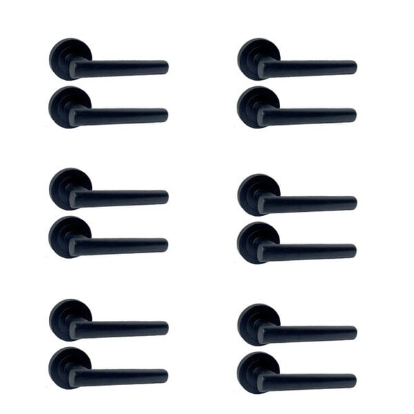 EDH Door Hardware Matt Black T Bar Door Handles on Round Rose – Straight Lever Handle 6 Pairs