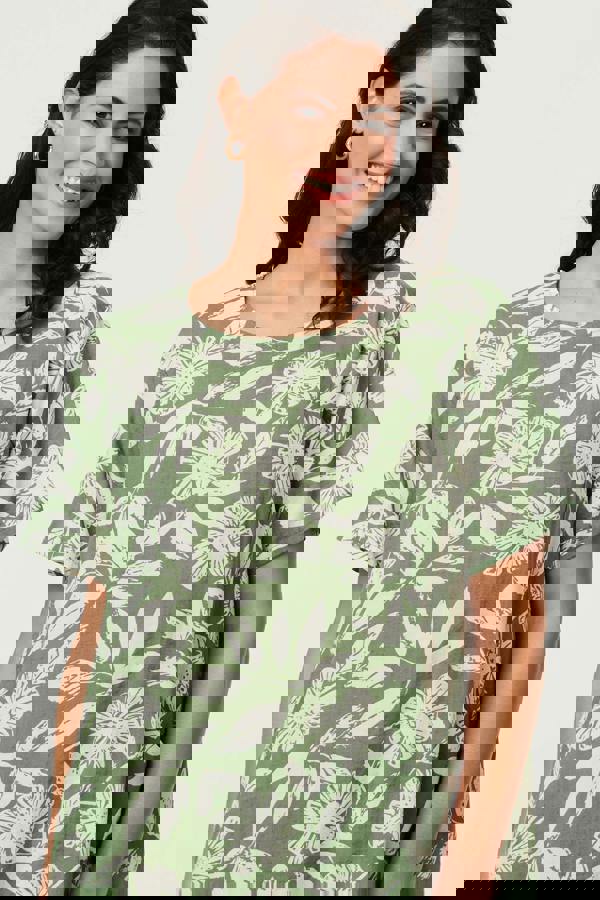 Sage | Leaf Print Short Sleeve Short Dress