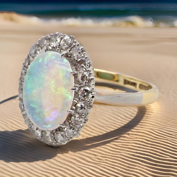 Vintage Tom 18 Carat Gold Opal & Diamond Ring