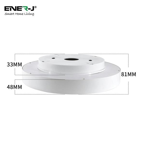White cylindrical object with dimensions labeled on a white background, featuring the Ener-J logo.