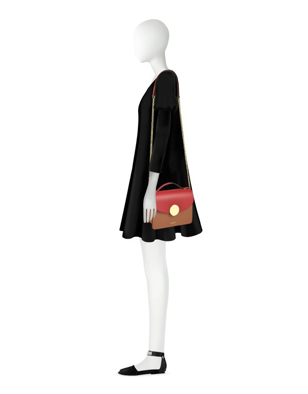 Le Parmentier New Ondina Color Block Flap Top Satchel Bag - Red / Caramel