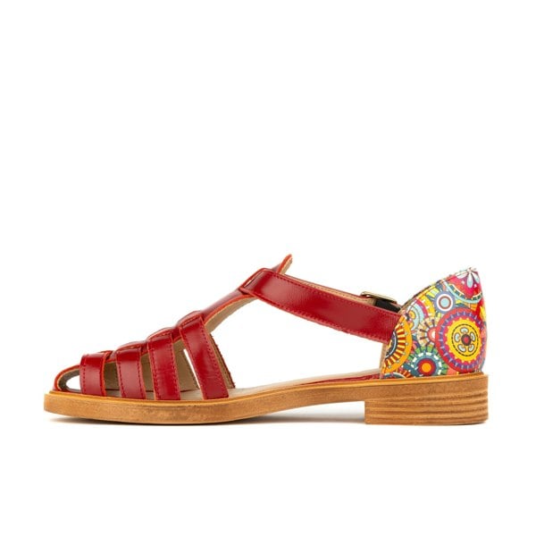 Embassy London Sandy - Burgundy Signature - Women's fishermen flat leather sandal with covered heel