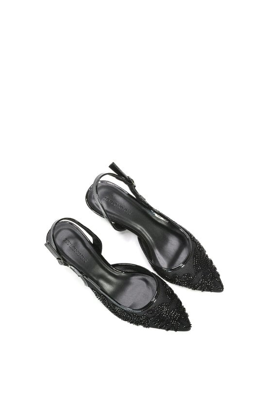 XY LONDON Embroidered Slingback Court Shoes With Kitten Heel