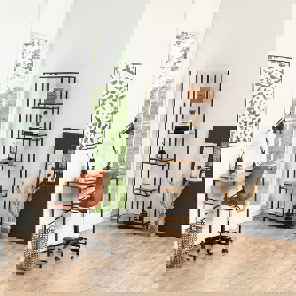 Furniture To Go Seaford Tall Black Metal Bookcase with 5 Oak Shelves