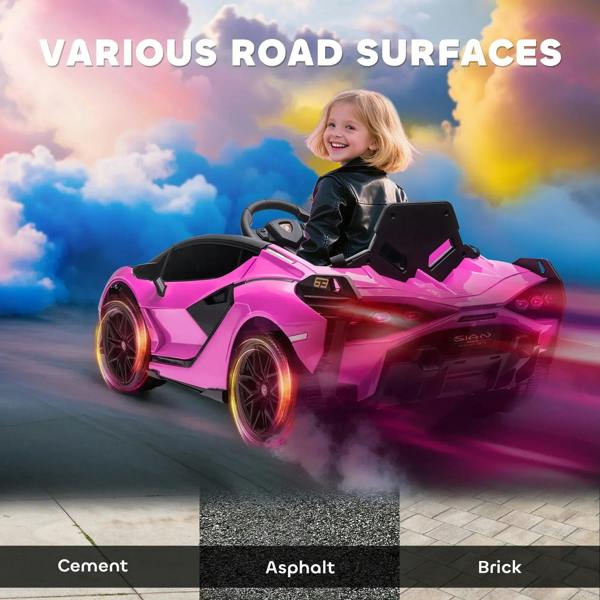 Pink electric kids ride-on car with front wheel lights