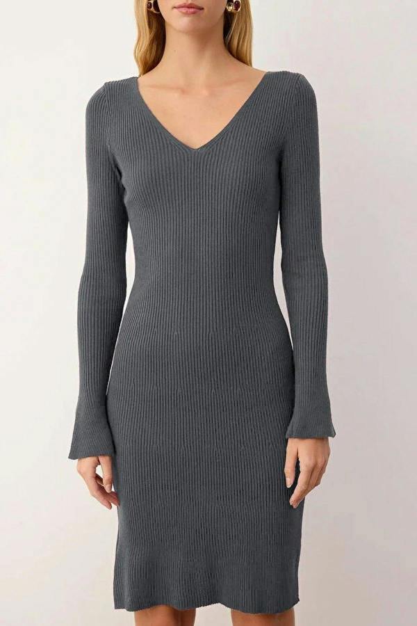 WOVCOR V-Neck Mini Bodycon Knit Dress