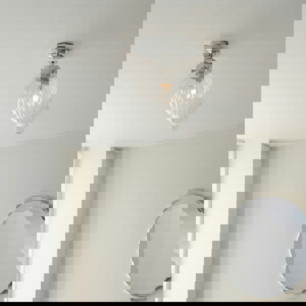 Decorative Flush Bathroom Ceiling Light Fitting - Clear Ribbed Glass Shade