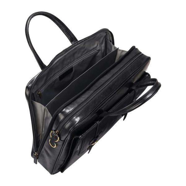 Infinity Leather Genuine Leather Laptop Black Satchel Messenger Crossbody Shoulder Bag - Belmont