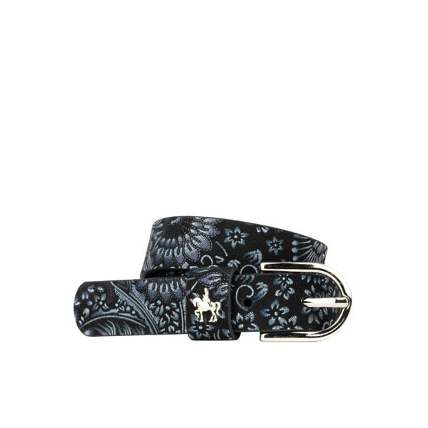 Embassy London Poppy - Blue Feathers - Women's Italian leather belt in black and blue pattern