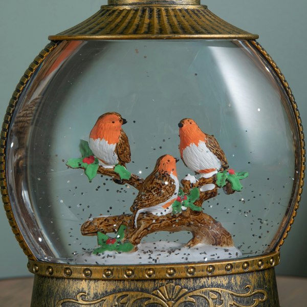 Samuel Alexander 22cm Dual Powered Light up Antique Gold Christmas Robin Water Spinner with LEDs