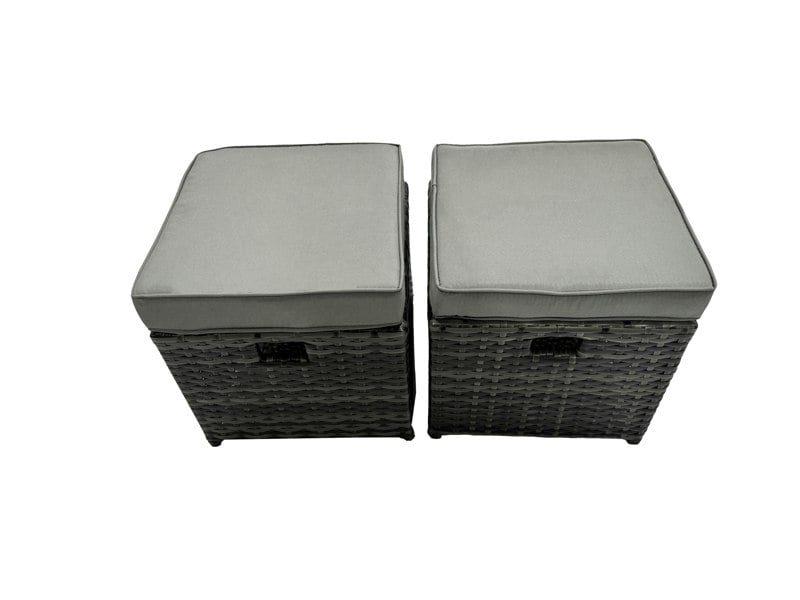 Fimous Outdoor Love Sofa Set 6 Seat Rattan Garden Furniture Set with Adjustable Lifting Dining or Coffee Table Big Stool Dark Grey Mixed