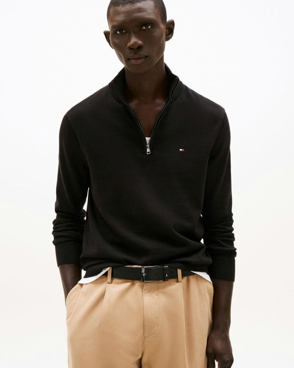 Tommy Hilfiger Essential Cotton 1/4 Zip Mock Mens Sweatshirt - Black