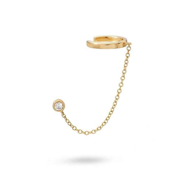 Gold Trip Chain Link Ear Cuff Single Stud Earring