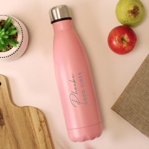 Personalised Memento Company Personalised Pink Metal Insulated Drinks Bottle