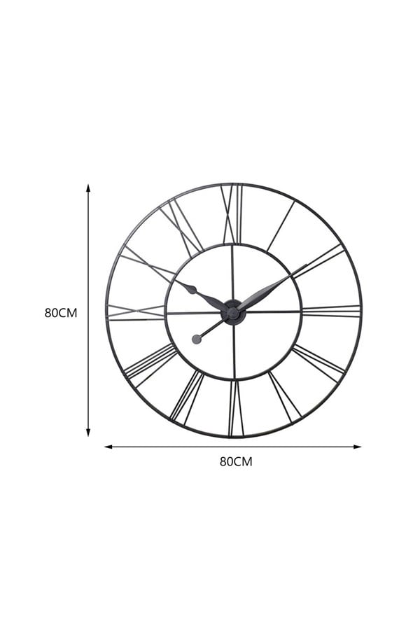 Living and Home 80cm Large Silent Non-Ticking Metal Skeleton Roman Numeral Wall Clock Iron Art Decor for Living Room, Bedroom & Office