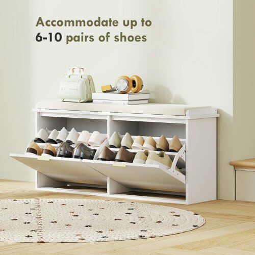 Wyld Haus Fasu Liha Wooden White 10 Pair Shoe Bench With Cushioned Top