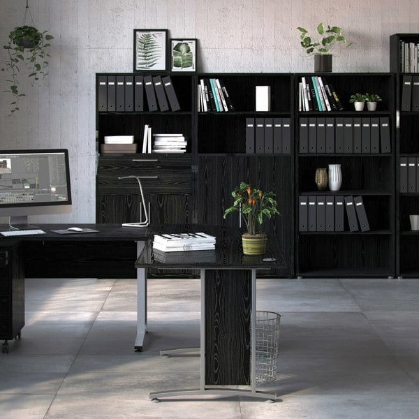 Furniture To Go Prima Bookcase 2 Shelves with 2 Drawers and 2 Doors in Black Woodgrain