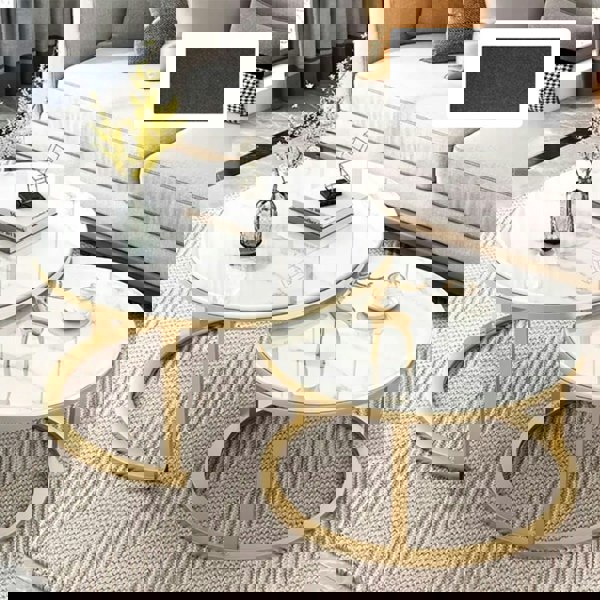 Havendro Nesting Coffee Tables Set of 2 Round Stacking Sofa Side Tables for Living Room