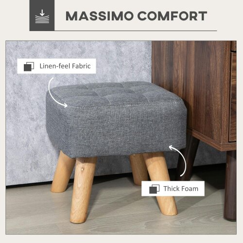 Wyld Haus Sayo Linen Look Light Grey Square Padded Footstool Tufted Diamond