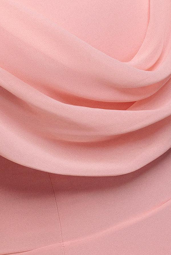 Chiffon Cowl Off Shoulder Wing Tiered Midi Dress - Blush Pink DR4843