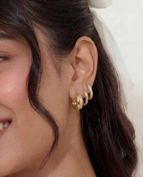 Elk & Bloom Set of Three 14k Gold Chunky Huggie Cubic Hoops