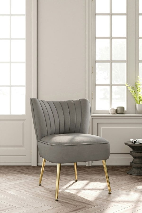 Living and Home Grey Velvet Armless Wingback Accent Chair with Gold Metal Legs