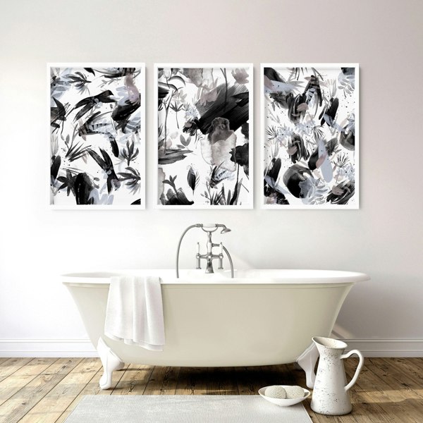 Bathroom wall print | set of 3 Black and White wall prints