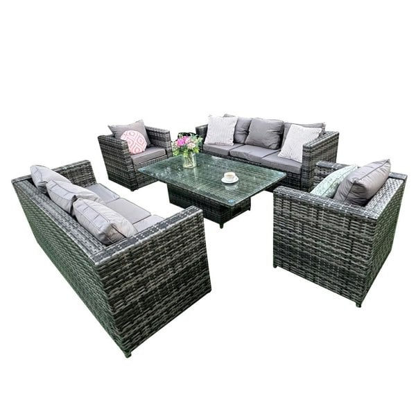 Furniture One 8 Seater Rattan Dining Set, Garden Furniture Set of 8, Soft Cushion PE Rattan Patio Dining Table and Chairs