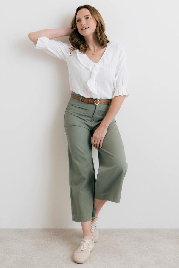 Lily & Me May Embroidered Cotton Frill Blouse White