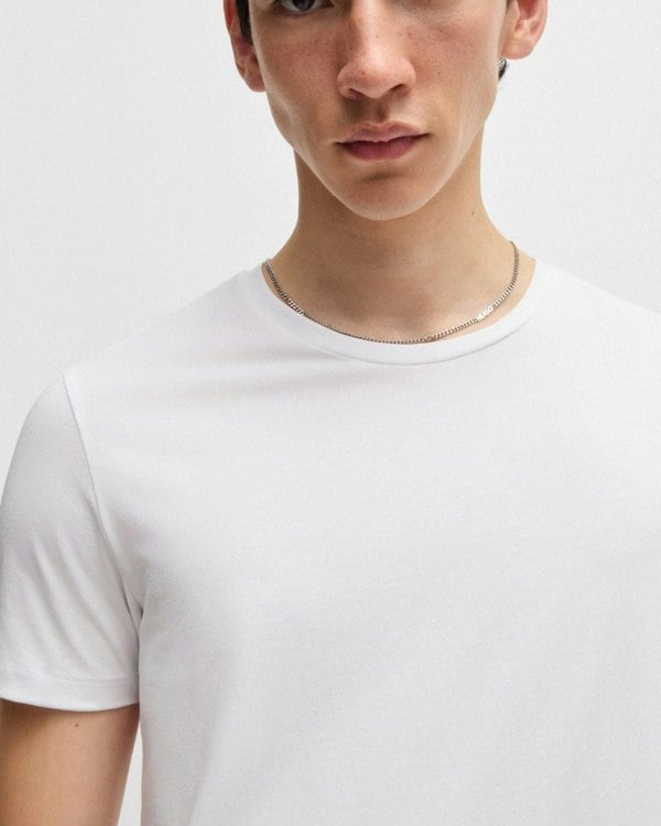 HUGO Round Mens Two-Pack of Slim-Fit T-Shirts in Stretch Cotton NOS - White 100