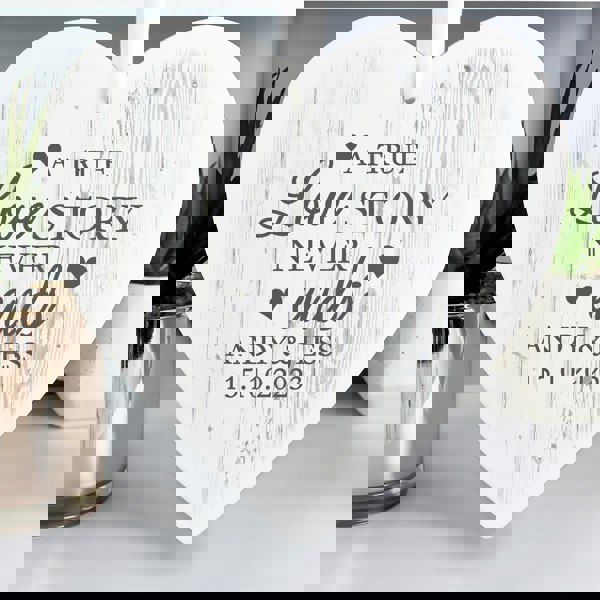 Personalised Memento Company Personalised Love Story Large Wooden Heart Decoration