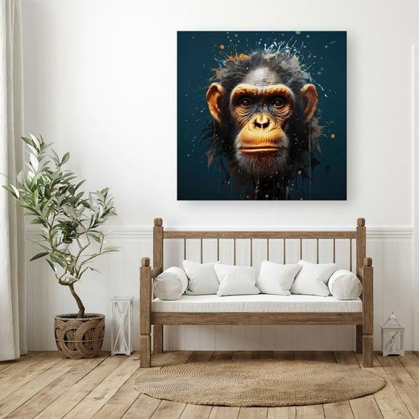 Warren Reed Splash Art Realistic Monkey Face Canvas