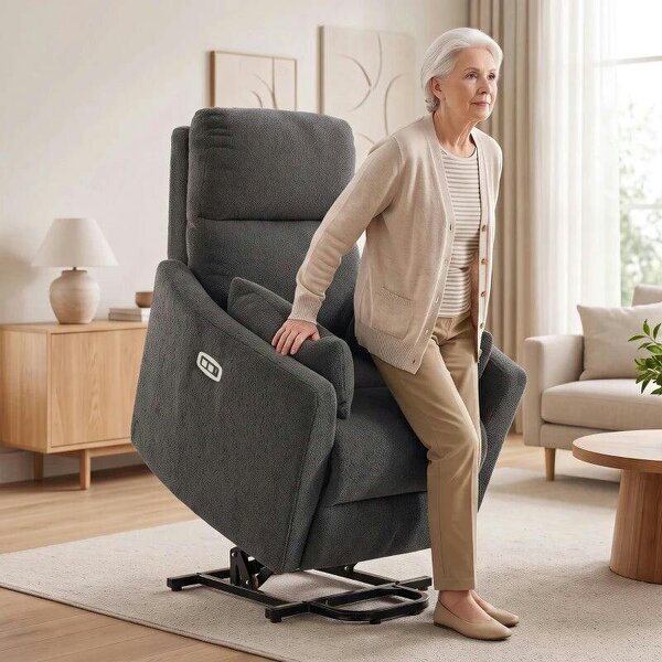 Riser Recliner Chair with Massage and Heat, Teddy Fleece Electric Power Lift Recliner for Elderly, Dark Grey