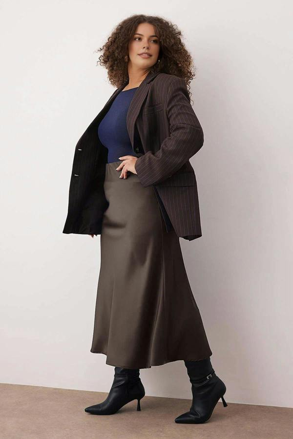 WOVCOR Midi Length Satin Woven Plus Size Skirt