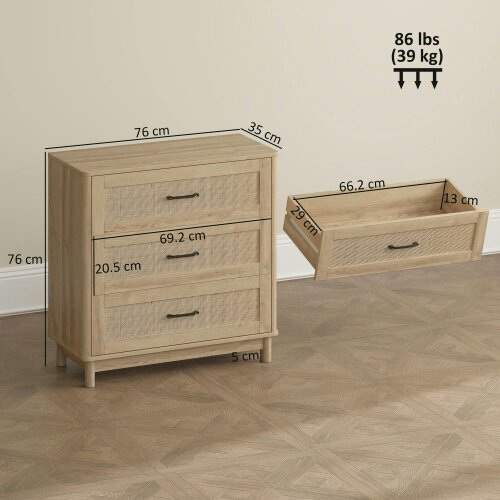 Wyld Haus Zima Wood Oak Finish 3 Drawer Storage Chest 76 cm Wide