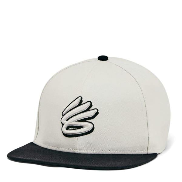 Under Armour Mens Curry Logo Cotton Flat Peak Snapback Cap - White - 