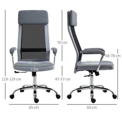 Bobobiy Office Chair, High Back Computer Chair with Adjustable Height, Swivel Rolling Wheels, Mesh Back and Linen-Feel Fabric Seat, Grey