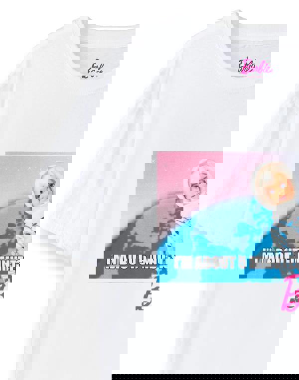 Barbie Womens White Barbie Doll In Space Short Sleeved T-Shirt