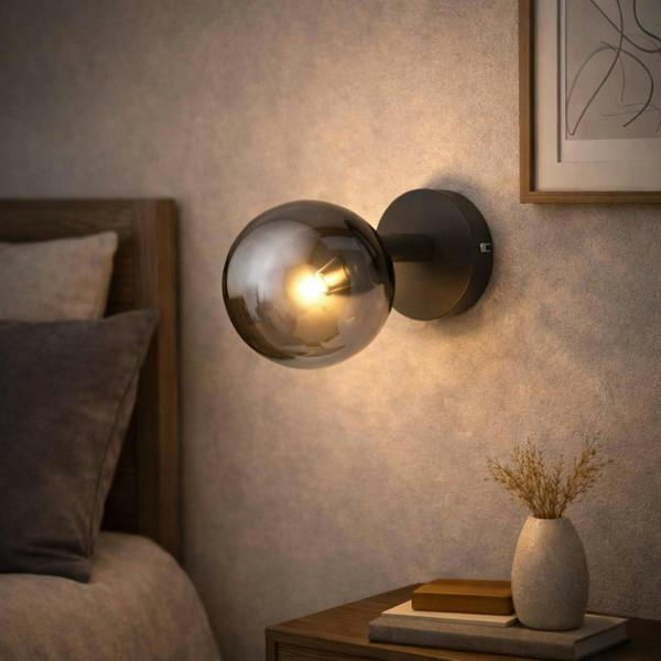 Pagazzi Lighting Navarro Matt Black & Smoked Glass Wall Light