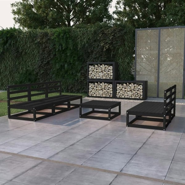 Berkfield 6 Piece Garden Lounge Set Black Solid Pinewood