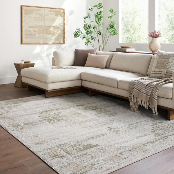 Livabliss Fifth Avenue-Vintage Green Brown Grey Traditional Boho Fringe Rug