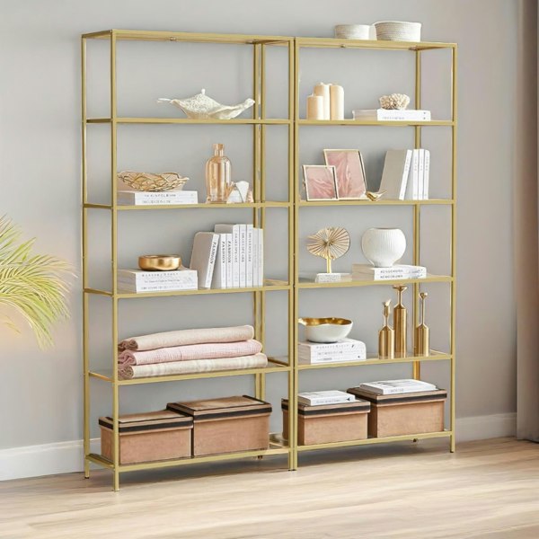 Rafaelo Mobilia 6 Tier Tempered Glass Shelves Unit Gold