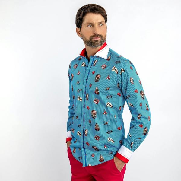 SAILOR PUNK TATTOO PRINT SHIRT - Premium Men's Patterned Shirt by Claudio Lugli | Bold Design, Tailored Fit, Best Printed Shirts