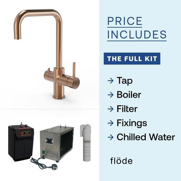 Flode Kyld 4 in 1 Instant Boiling & Cold Water Tap with Filtered Chilled Water | Brushed Copper Finish