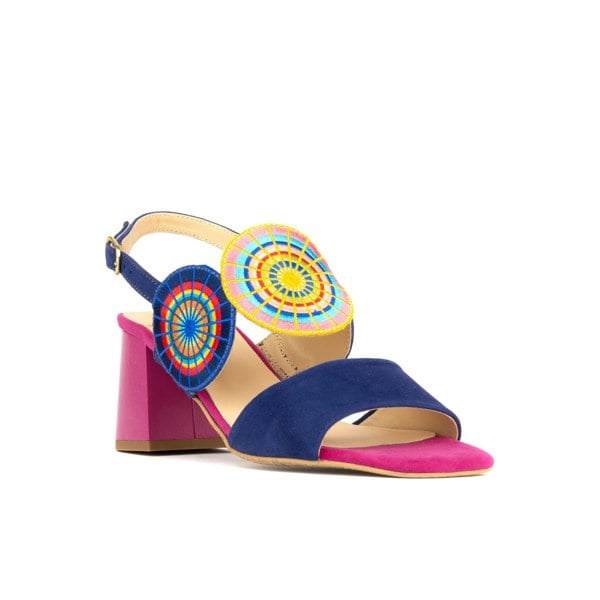 Embassy London Vibe - Navy & Purple - Women's open-toe and ankle strap block heel leather sandal