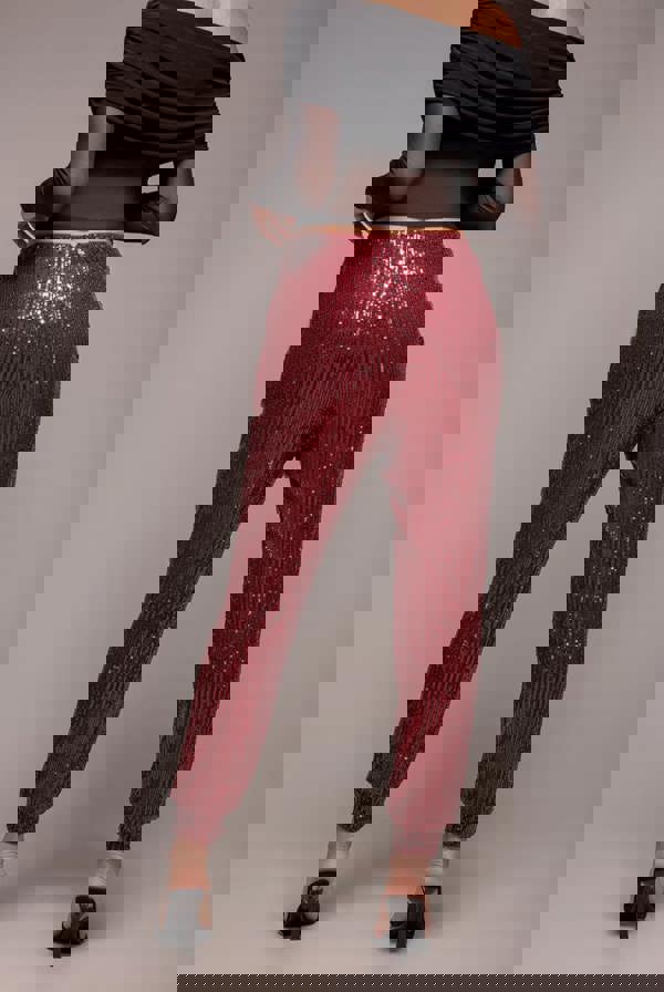 Sequin Cuffed Ankle Trouser - Wine TR360